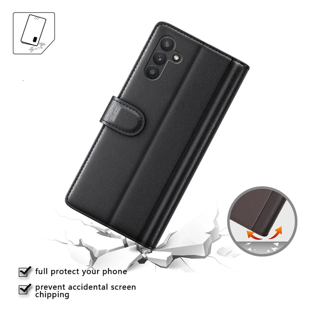 For Samsung Galaxy A13 5G / A04s 4G (164.7mm) Case Genuine Split Leather Phone Cover with Wallet Stand - Black - 7