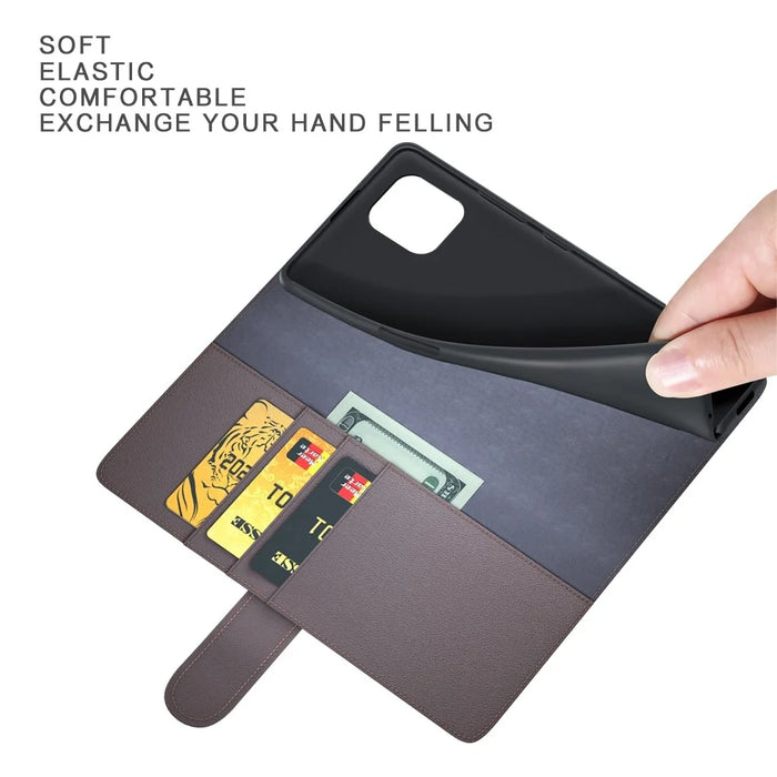 For Samsung Galaxy A03 (166.5mm) Genuine Split Leather Flip Case Stand Wallet Shockproof Full Protection Magnetic Cover - Black - 4