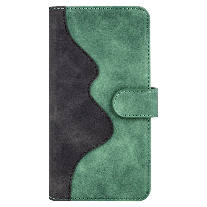 For Samsung Galaxy S22 5G Color Splicing Design Phone Cover Bump Proof PU Leather Stand Wallet Case Shell - Green - 6