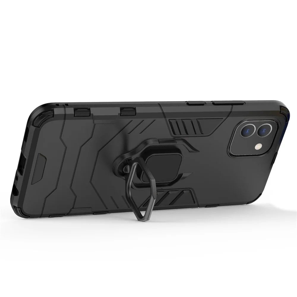 For Samsung Galaxy A03 (166.5mm) TPU+PC Shockproof Protection Case Military Grade Armor Ring Holder Back Cover - Black - 3