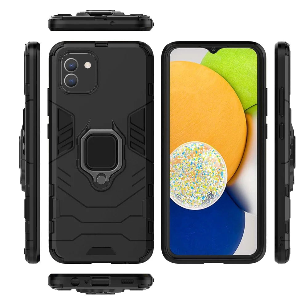 For Samsung Galaxy A03 (166.5mm) TPU+PC Shockproof Protection Case Military Grade Armor Ring Holder Back Cover - Black - 6