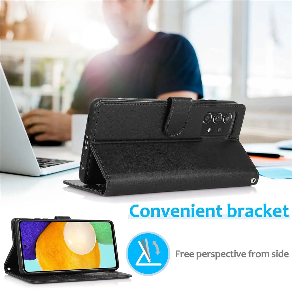 For Samsung Galaxy A32 5G/M32 5G Magnetic Detachable 2-in-1 PU Leather Case Stand Feature Wallet Shockproof Removable Phone Cover with Wrist Strap - Black - 3