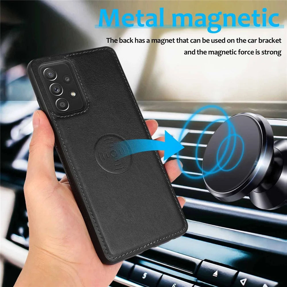 For Samsung Galaxy A32 5G/M32 5G Magnetic Detachable 2-in-1 PU Leather Case Stand Feature Wallet Shockproof Removable Phone Cover with Wrist Strap - Black - 6