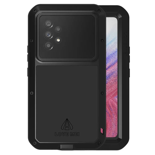 LOVE MEI Metal + Silicone Hybrid Case with Tempered Glass Film for Samsung Galaxy A53 5G Dust-proof Phone Cover - Black - 1