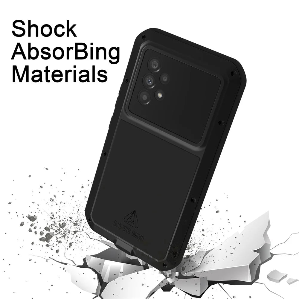 LOVE MEI Metal + Silicone Hybrid Case with Tempered Glass Film for Samsung Galaxy A53 5G Dust-proof Phone Cover - Black - 4