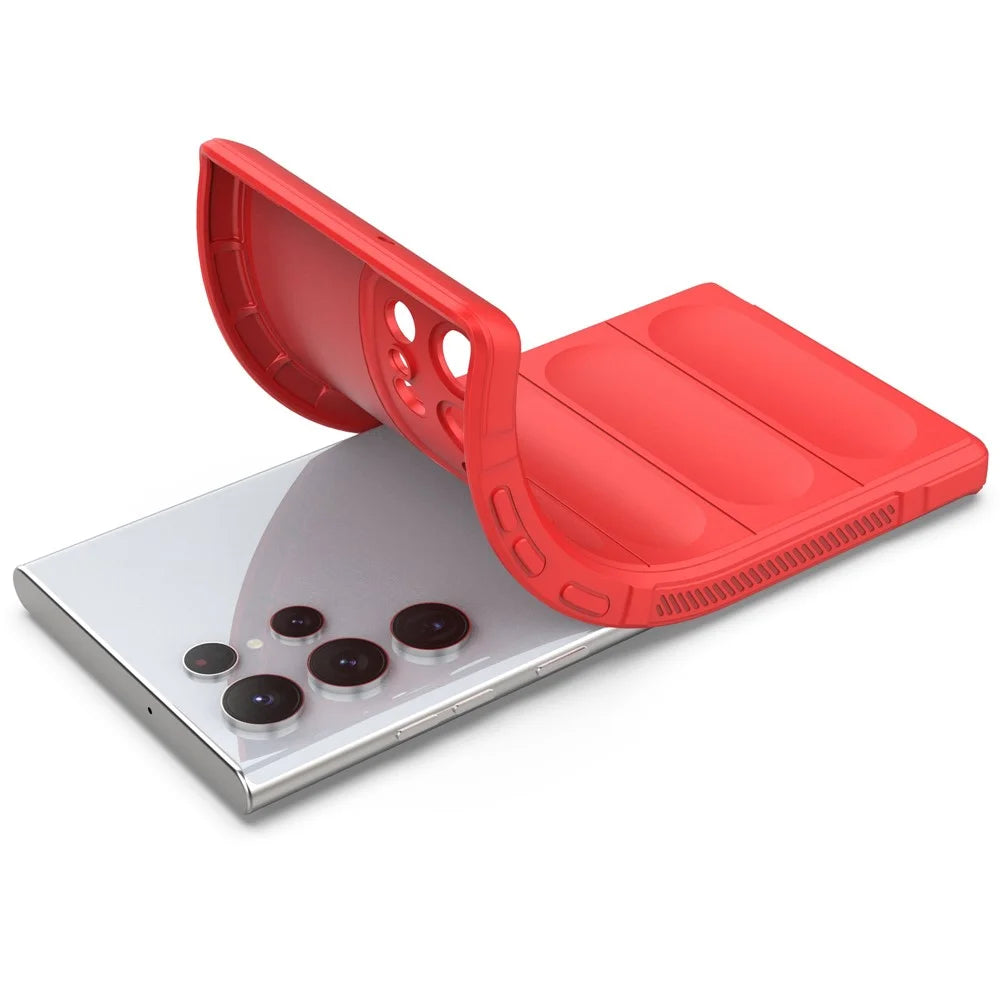 For Samsung Galaxy S22 Ultra 5G Anti-slip Edge Wear-resistant Anti-fall TPU Cell Phone Cover Rugged Back Case - Red - 2