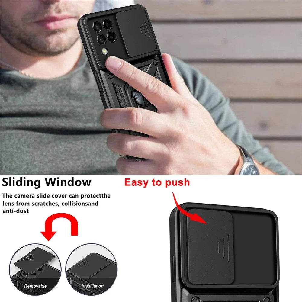 For Samsung Galaxy M53 5G Ring Kickstand Phone Case Soft TPU + Hard PC Hybrid Shockproof Protective Case with Camera Cover - Black - 2