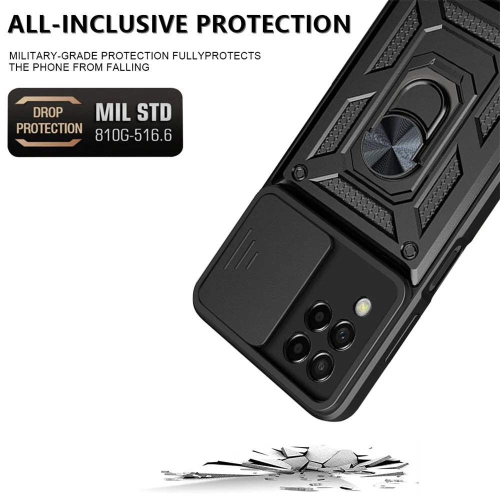For Samsung Galaxy M53 5G Ring Kickstand Phone Case Soft TPU + Hard PC Hybrid Shockproof Protective Case with Camera Cover - Black - 4