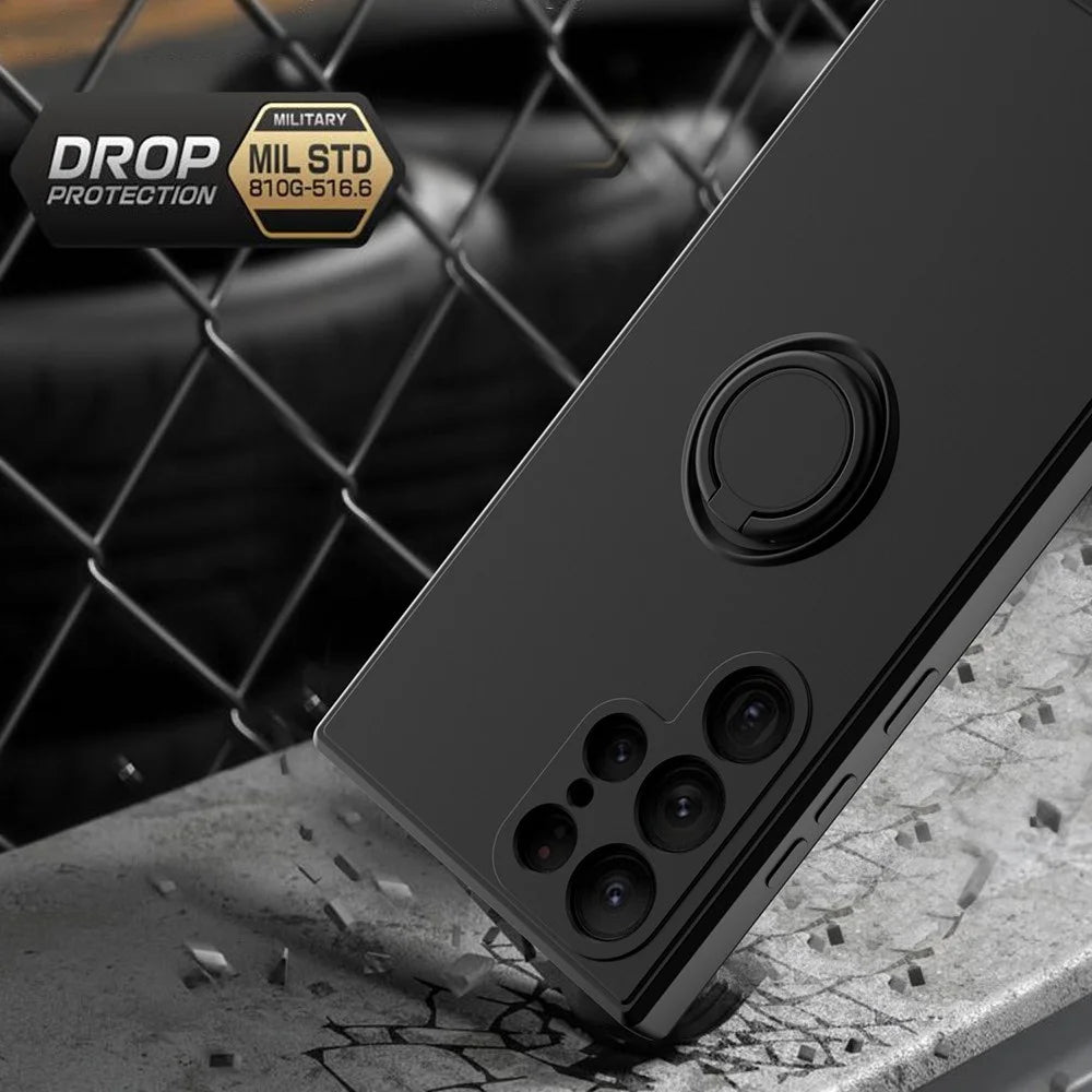 For Samsung Galaxy S22 Ultra 5G Scratch-resistant TPU Rubberized Cell Phone Case Protector with Ring Kickstand - Army Green - 3