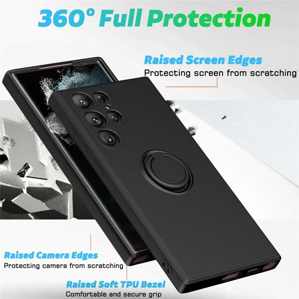 For Samsung Galaxy S22 Ultra 5G Scratch-resistant TPU Rubberized Cell Phone Case Protector with Ring Kickstand - Army Green - 5