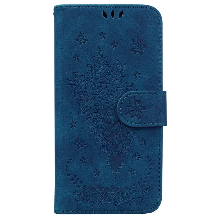 For Samsung Galaxy A03 Core Anti-Scratch Full Protection Cover Imprinting Roses Butterflies Pattern Shockproof Leather Case Wallet Stand with Strap - Blue - 7