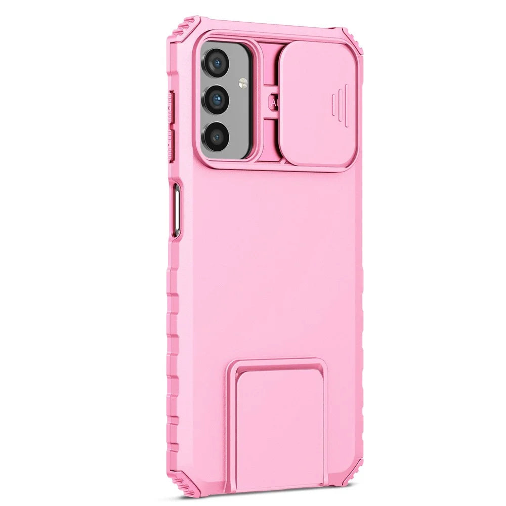 For Samsung Galaxy A13 5G Hands-Free Kickstand Phone Case Shockproof Anti-Scratch PC + TPU Shell with Sliding Camera Protection - Pink - 2