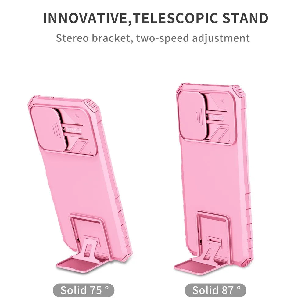 For Samsung Galaxy A13 5G Hands-Free Kickstand Phone Case Shockproof Anti-Scratch PC + TPU Shell with Sliding Camera Protection - Pink - 3