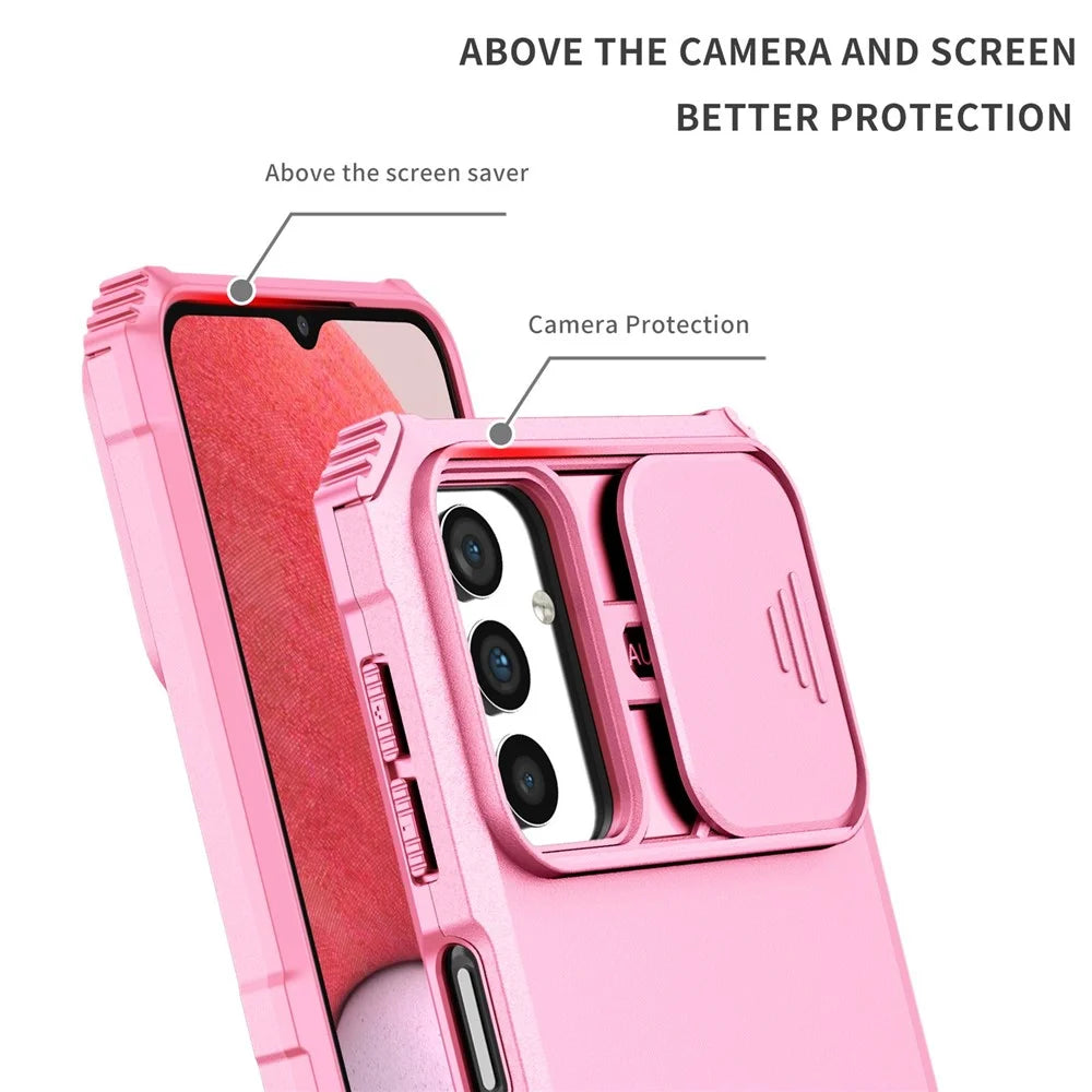 For Samsung Galaxy A13 5G Hands-Free Kickstand Phone Case Shockproof Anti-Scratch PC + TPU Shell with Sliding Camera Protection - Pink - 4
