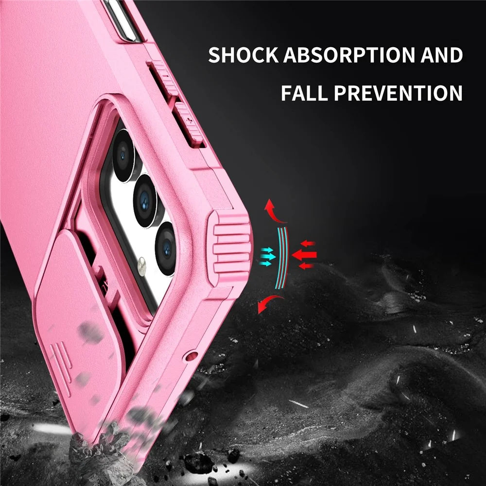 For Samsung Galaxy A13 5G Hands-Free Kickstand Phone Case Shockproof Anti-Scratch PC + TPU Shell with Sliding Camera Protection - Pink - 5