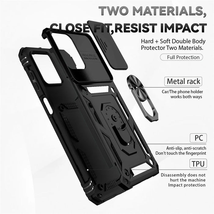 for Samsung Galaxy M33 5G (Global Version) Ring Kickstand Phone Case Anti-fall Protection Hard PC + TPU Shell with Slide Camera Protection Cover - Black - 3