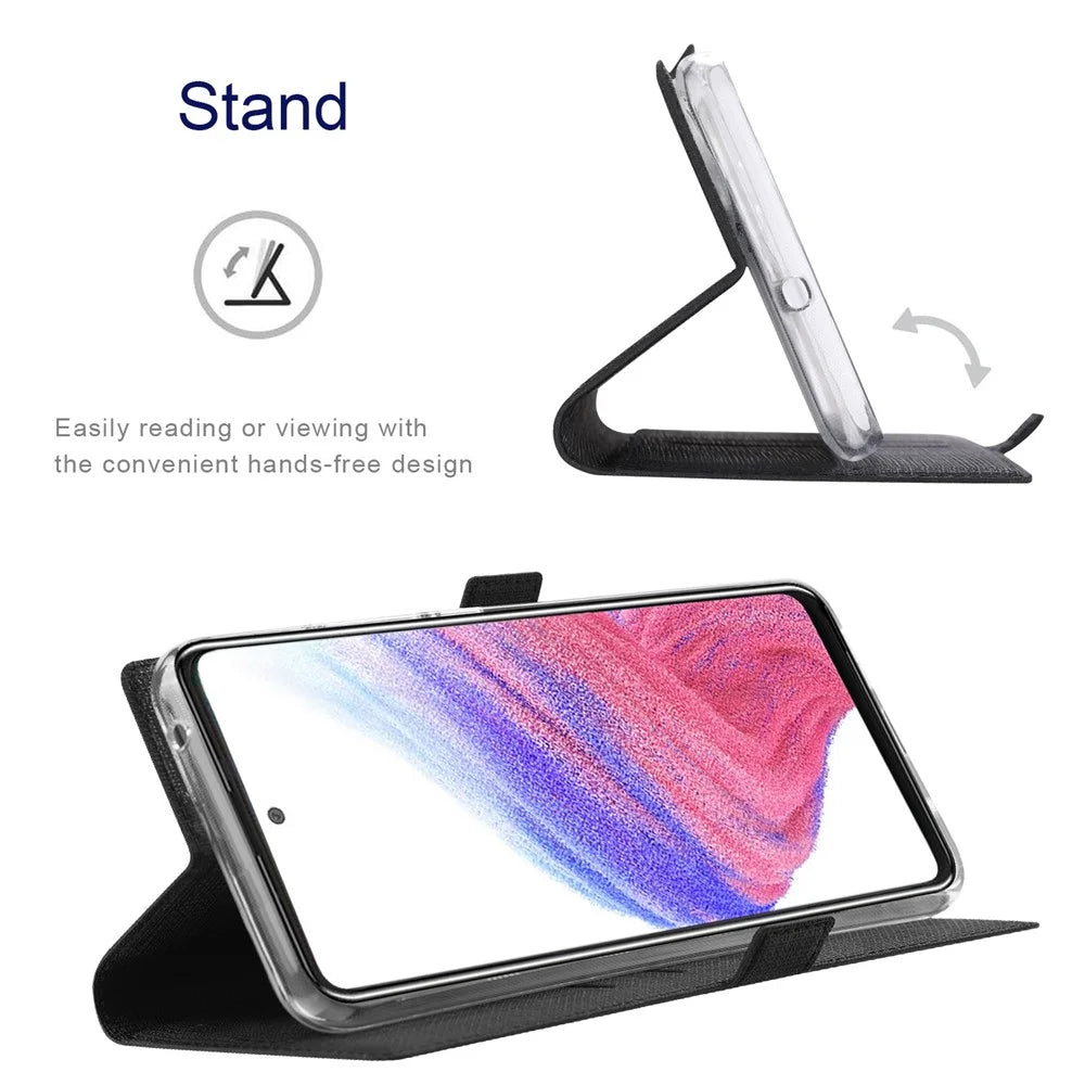 VILI K Series Stand Wallet Leather Case for Samsung Galaxy A53 5G, Double Magnetic Clasp Phone Cover - Black - 2