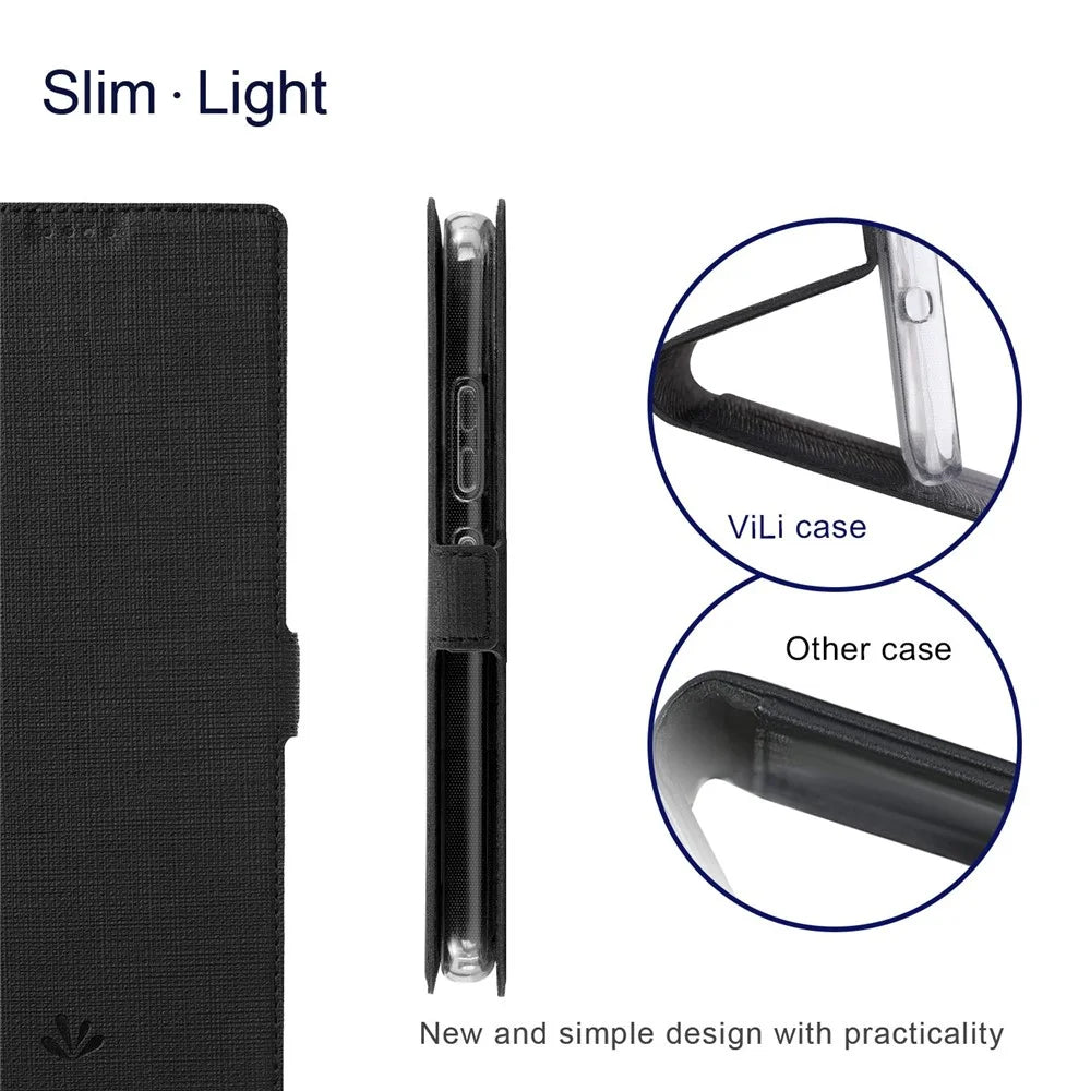 VILI K Series Stand Wallet Leather Case for Samsung Galaxy A53 5G, Double Magnetic Clasp Phone Cover - Black - 5