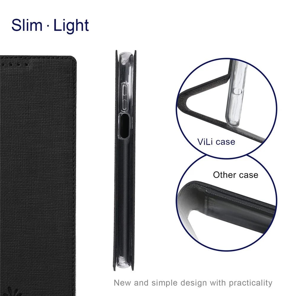 VILI DMX Series for Samsung Galaxy M33 5G (Global Version) Stand Phone Case PU Leather Phone Shell Hands-free Anti-drop Cover with Card Holder - Black - 5