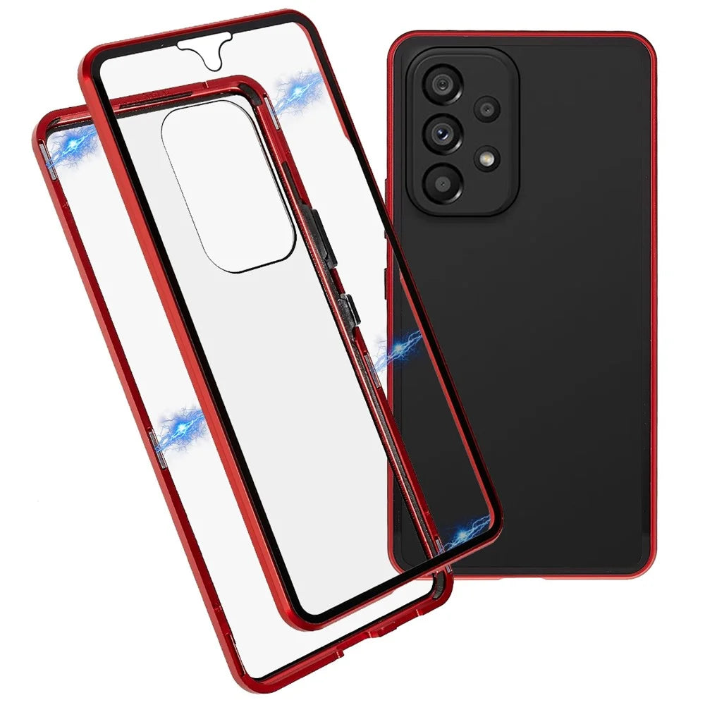 For Samsung Galaxy A53 5G Full Body Case Magnetic Tempered Glass Double-Sided Phone Case - Red - 1