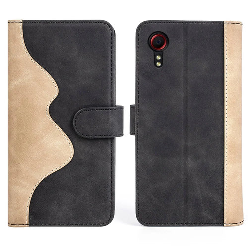 For Samsung Galaxy Xcover 5 PU Leather Full Body Shockproof Flip Case Magnetic Closure Stand Splicing Folio Wallet Cover - Black - 1