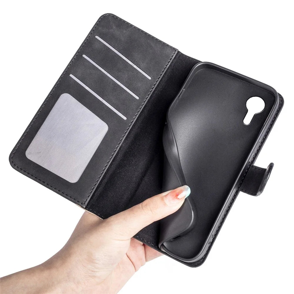 For Samsung Galaxy Xcover 5 PU Leather Full Body Shockproof Flip Case Magnetic Closure Stand Splicing Folio Wallet Cover - Black - 4
