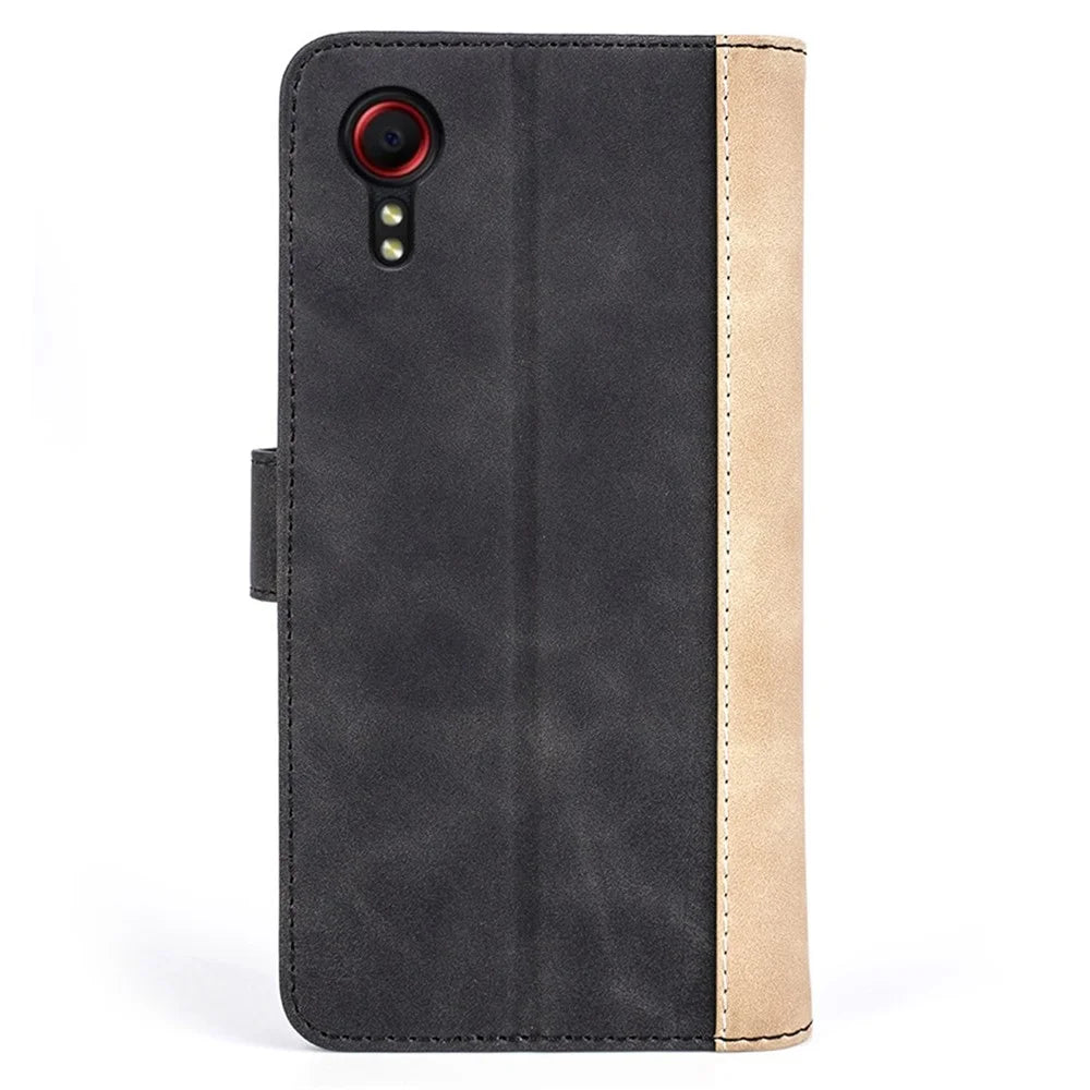 For Samsung Galaxy Xcover 5 PU Leather Full Body Shockproof Flip Case Magnetic Closure Stand Splicing Folio Wallet Cover - Black - 7