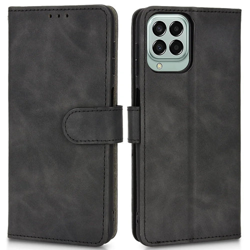 For Samsung Galaxy M33 5G (Global Version) PU Leather Wallet Case Stand Magnetic Closure Skin-touch Feeling Shockproof Flip Cover - Black - 1