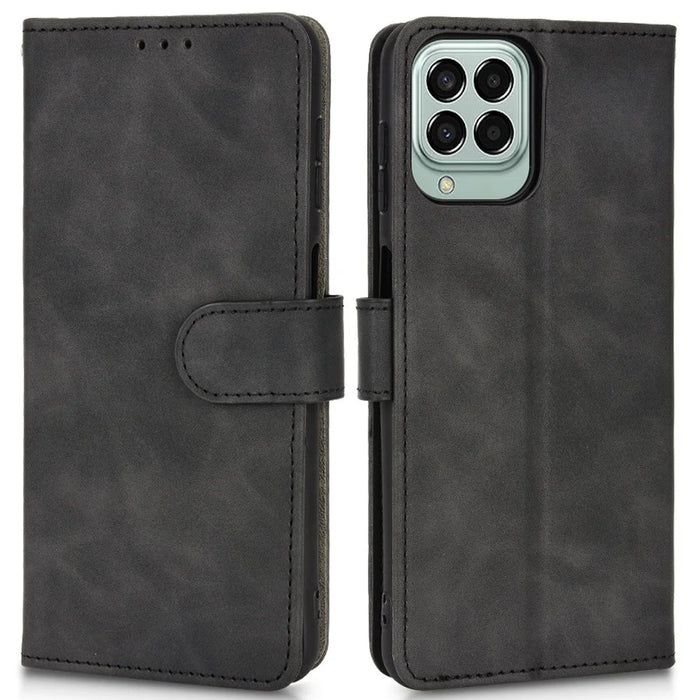 For Samsung Galaxy M33 5G (Global Version) PU Leather Wallet Case Stand Magnetic Closure Skin-touch Feeling Shockproof Flip Cover - Black - 1
