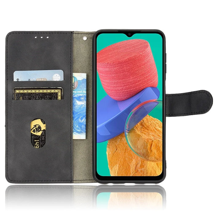 For Samsung Galaxy M33 5G (Global Version) PU Leather Wallet Case Stand Magnetic Closure Skin-touch Feeling Shockproof Flip Cover - Black - 2