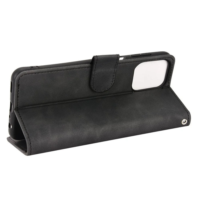 For Samsung Galaxy M33 5G (Global Version) PU Leather Wallet Case Stand Magnetic Closure Skin-touch Feeling Shockproof Flip Cover - Black - 3