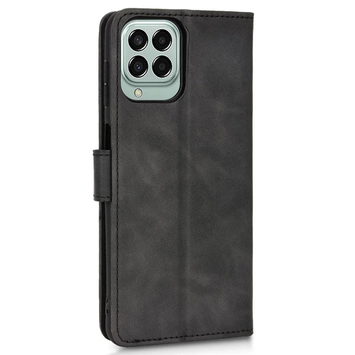 For Samsung Galaxy M33 5G (Global Version) PU Leather Wallet Case Stand Magnetic Closure Skin-touch Feeling Shockproof Flip Cover - Black - 5