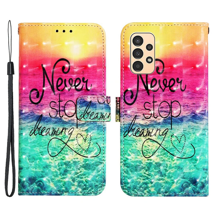 For Samsung Galaxy A13 4G Leather Case 3D Pattern Printing Wallet Stand Mobile Cover with Strap - Never Stop Dreaming - 1