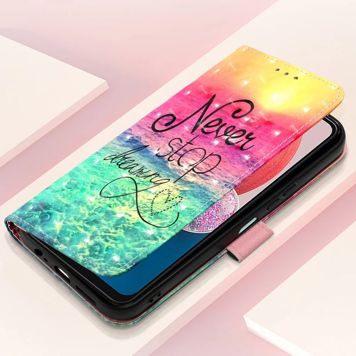 For Samsung Galaxy A13 4G Leather Case 3D Pattern Printing Wallet Stand Mobile Cover with Strap - Never Stop Dreaming - 4