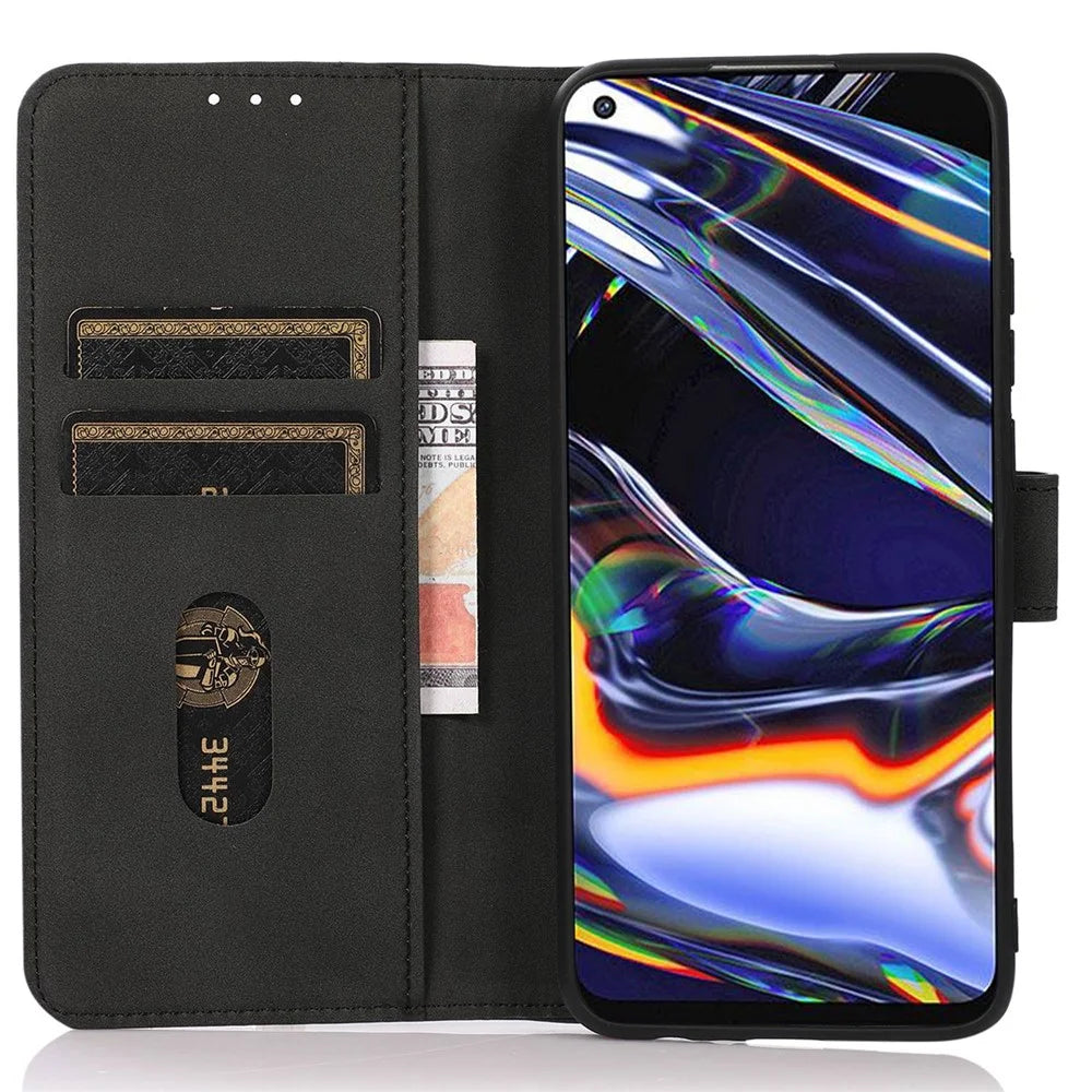 KHAZNEH for Samsung Galaxy Xcover 6 Pro Wallet Case Textured PU Leather Inner TPU Anti-Scratch Full Protective Stand Flip Cover - Black - 3