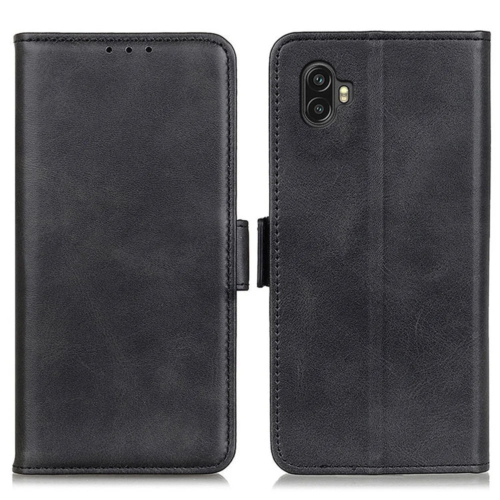 For Samsung Galaxy Xcover 6 Pro PU Leather Flip Wallet Case Inner TPU Full Protection Anti-Drop Stand Feature Folio Cover - Black - 1