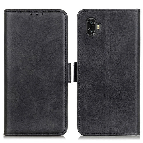For Samsung Galaxy Xcover 6 Pro PU Leather Flip Wallet Case Inner TPU Full Protection Anti-Drop Stand Feature Folio Cover - Black - 1