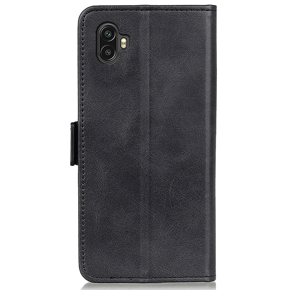 For Samsung Galaxy Xcover 6 Pro PU Leather Flip Wallet Case Inner TPU Full Protection Anti-Drop Stand Feature Folio Cover - Black - 6