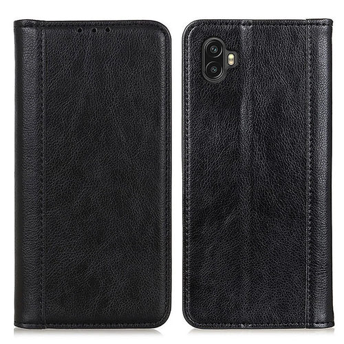 For Samsung Galaxy Xcover 6 Pro Magnetic Auto-absorbed Split Leather Stand Flip Cover TPU Shockproof Interior Litchi Texture Wallet Phone Case - Black - 1