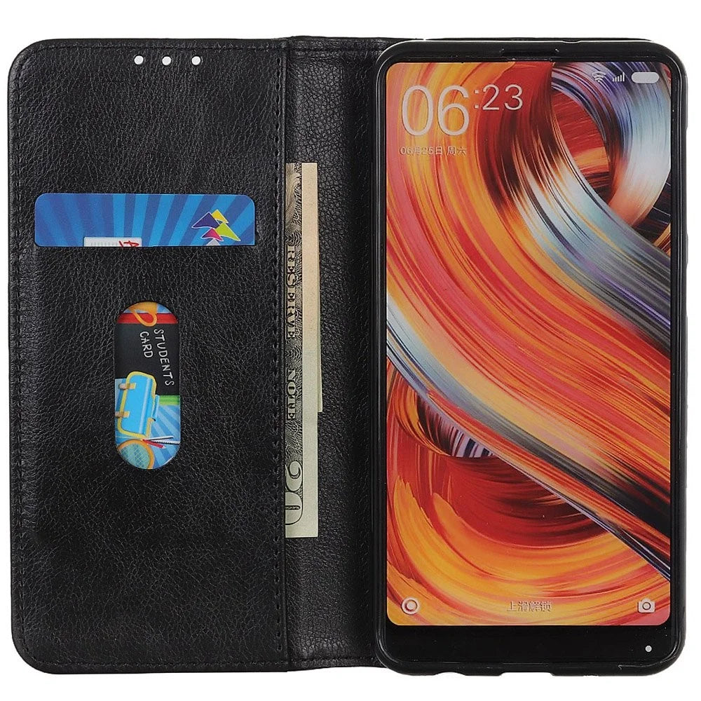 For Samsung Galaxy Xcover 6 Pro Magnetic Auto-absorbed Split Leather Stand Flip Cover TPU Shockproof Interior Litchi Texture Wallet Phone Case - Black - 2