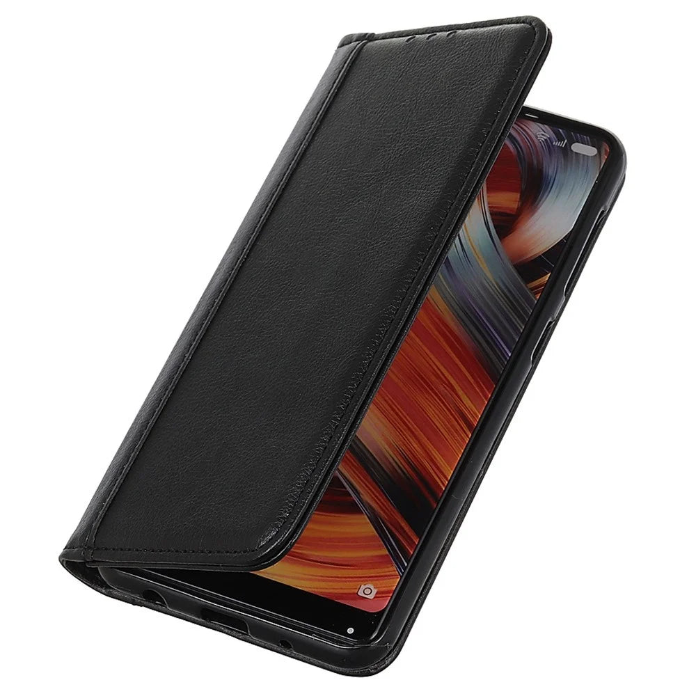 For Samsung Galaxy Xcover 6 Pro Magnetic Auto-absorbed Split Leather Stand Flip Cover TPU Shockproof Interior Litchi Texture Wallet Phone Case - Black - 5