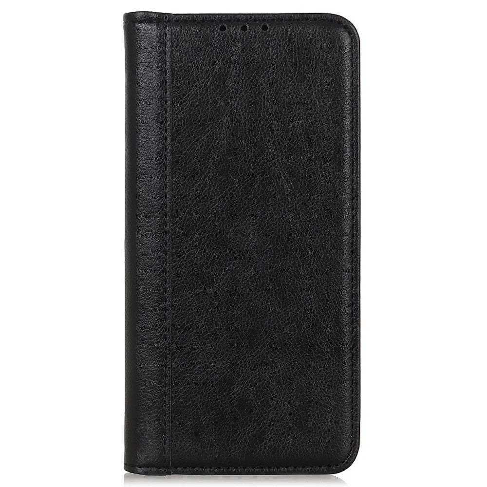 For Samsung Galaxy Xcover 6 Pro Magnetic Auto-absorbed Split Leather Stand Flip Cover TPU Shockproof Interior Litchi Texture Wallet Phone Case - Black - 6