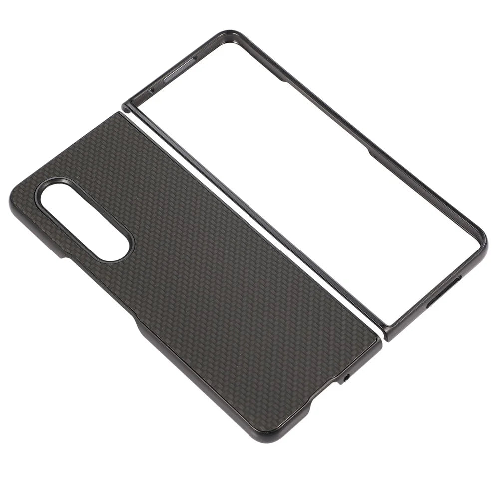 For Samsung Galaxy Z Fold4 5G Anti-drop Phone Case Carbon Fiber Texture Case PU Leather Coated PC Mobile Phone Protective Cover - Black - 3