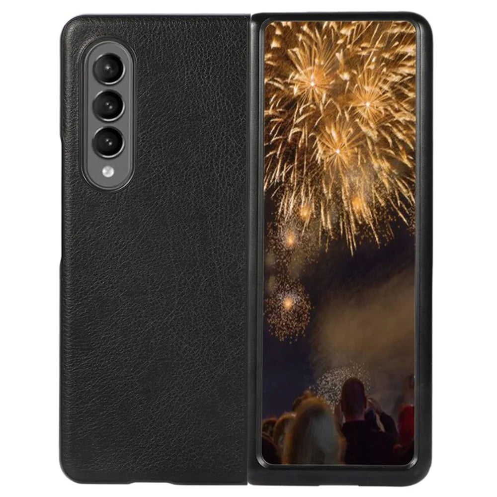 For Samsung Galaxy Z Fold4 5G PU Leather Coated TPU + PC Shockproof Cover Litchi Texture Anti-slip Grip Back Case - Black - 1