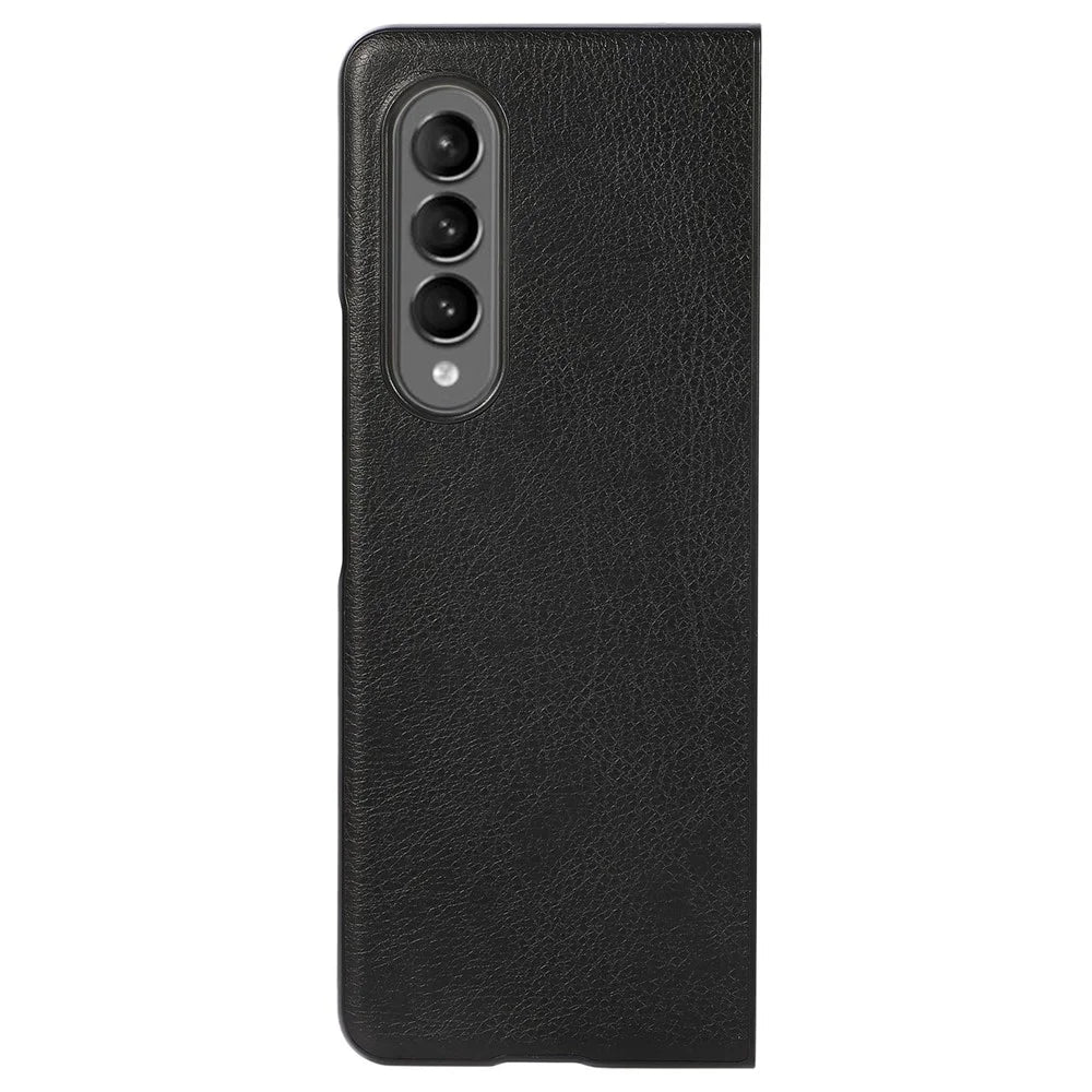 For Samsung Galaxy Z Fold4 5G PU Leather Coated TPU + PC Shockproof Cover Litchi Texture Anti-slip Grip Back Case - Black - 4