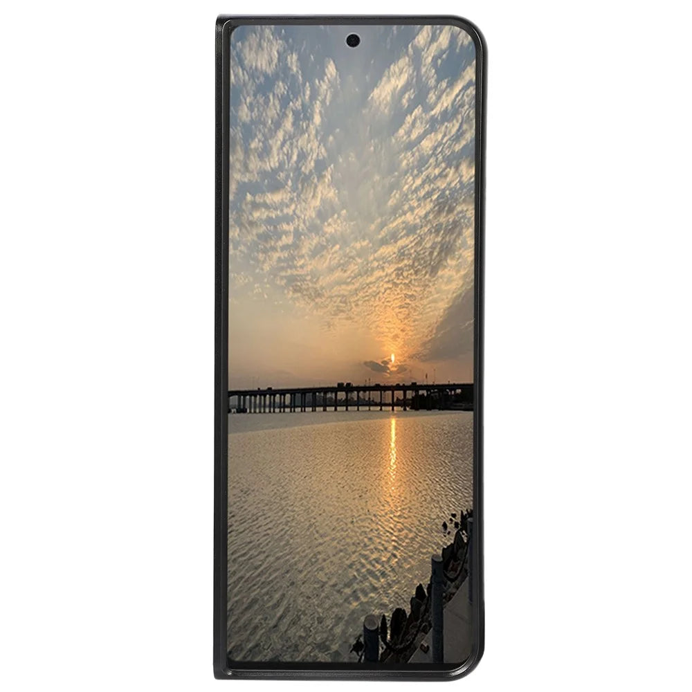 For Samsung Galaxy Z Fold4 5G Textured Genuine Leather Coating Back Cover Soft TPU Bumper Hard PC Shock-Absorption Phone Case - Green - 3