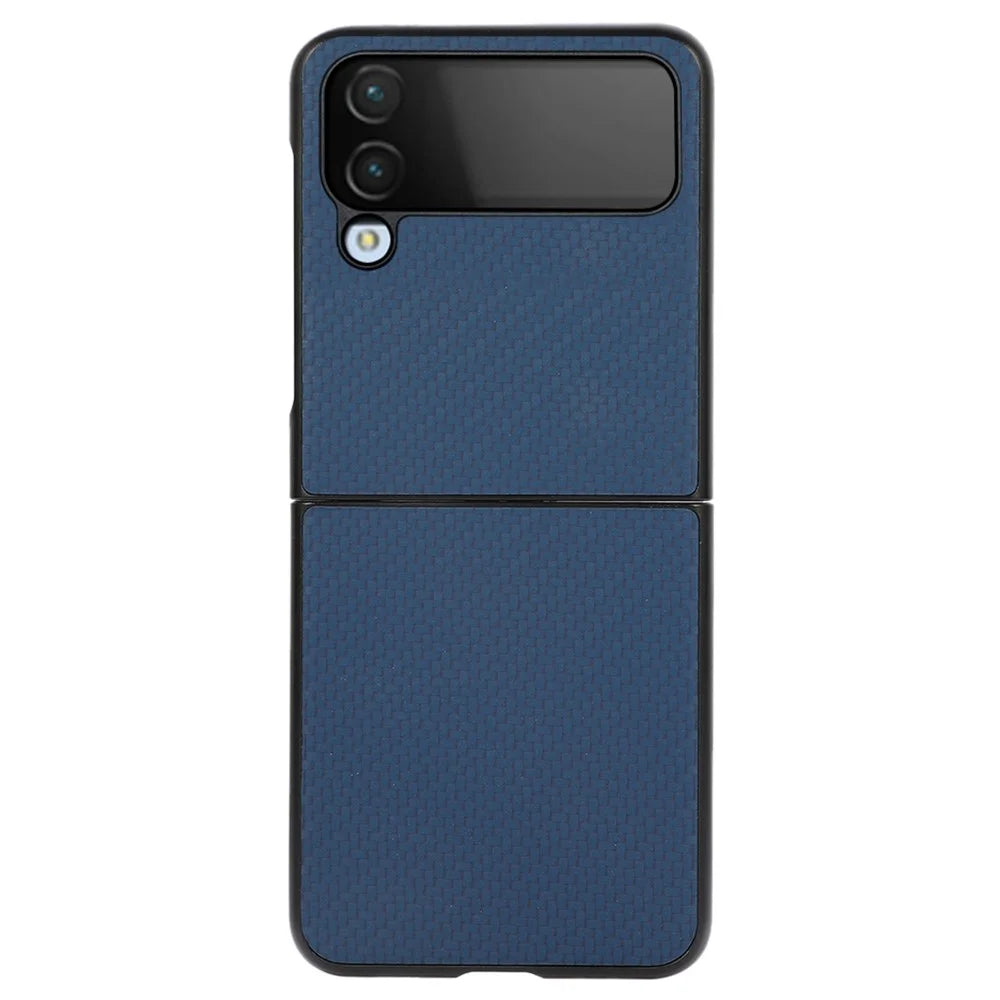 For Samsung Galaxy Z Flip4 5G Carbon Fiber Texture Phone Shell PU Leather Coated Hard PC+Soft TPU Shock-Absorption Cover - Blue - 1
