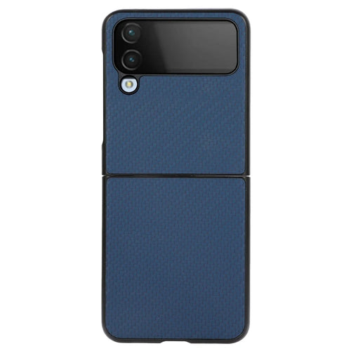 For Samsung Galaxy Z Flip4 5G Carbon Fiber Texture Phone Shell PU Leather Coated Hard PC+Soft TPU Shock-Absorption Cover - Blue - 1