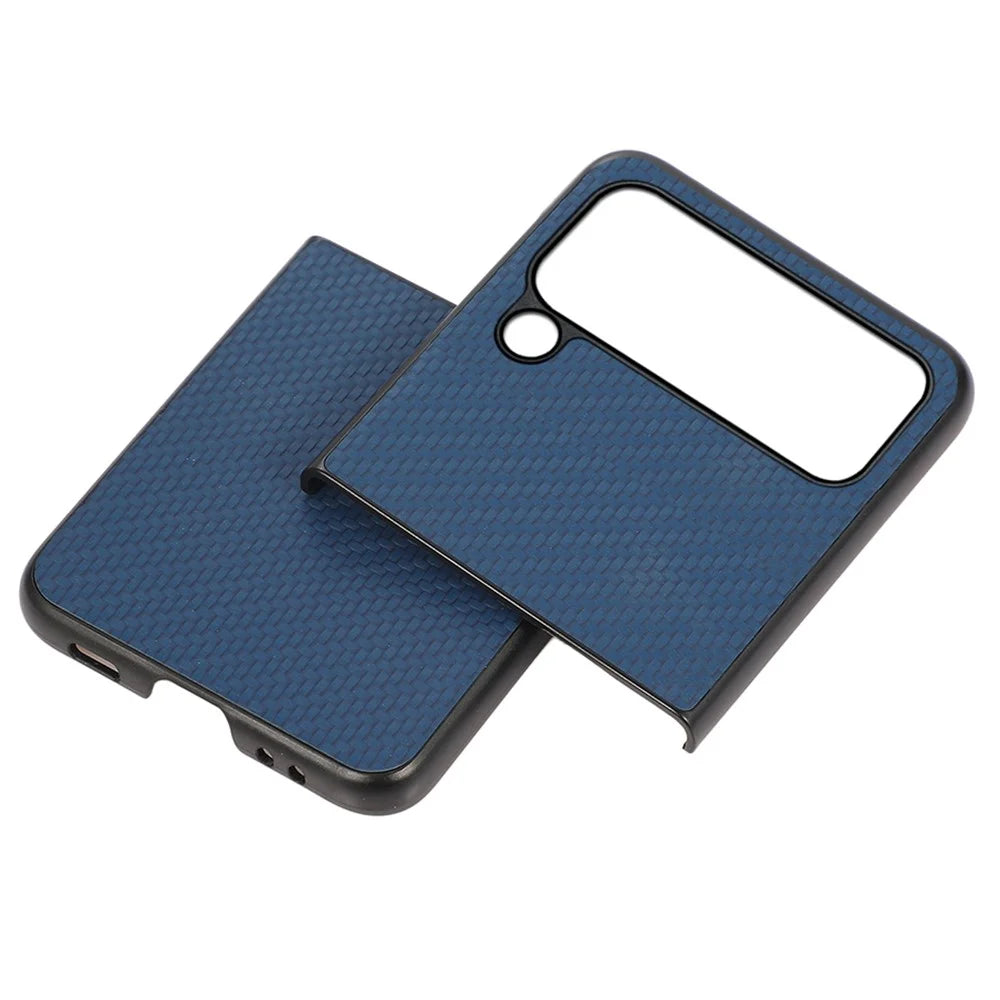 For Samsung Galaxy Z Flip4 5G Carbon Fiber Texture Phone Shell PU Leather Coated Hard PC+Soft TPU Shock-Absorption Cover - Blue - 2