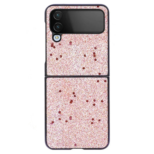 For Samsung Galaxy Z Flip4 5G Glitter Skin Protective Cover PU Leather Coated PC Anti-Slip Shockproof Protective Phone Case - Pink - 1